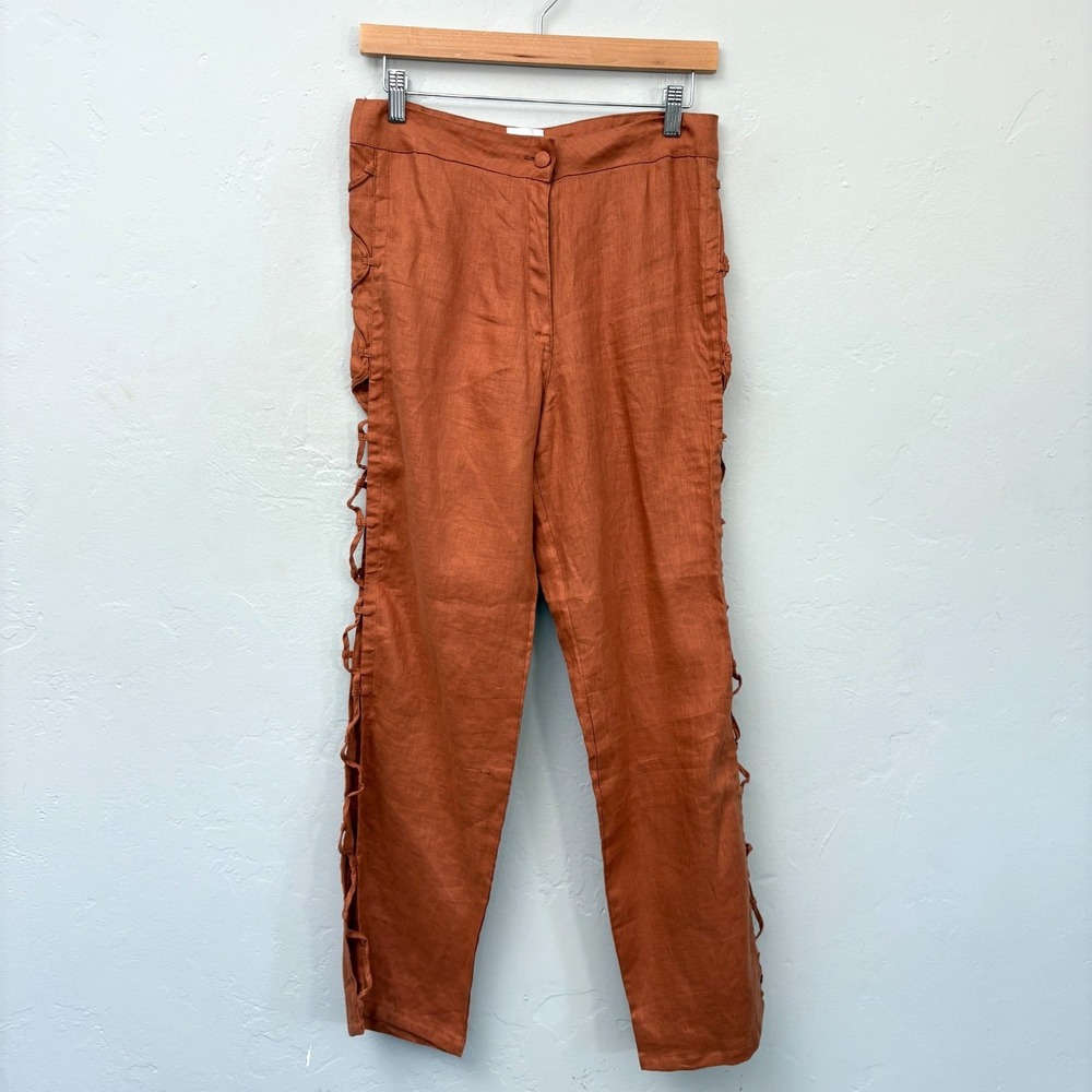 Tach Clothing Linen Pants Women Size Medium Light Brown Runs Small